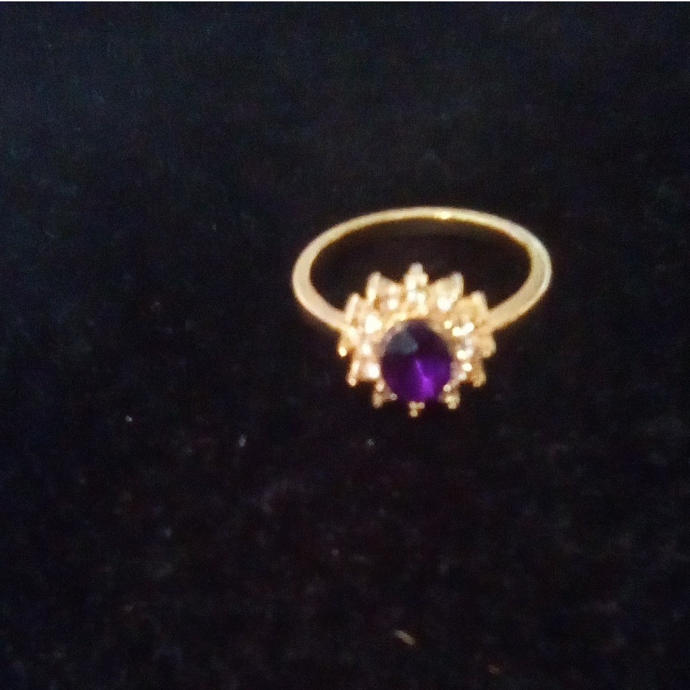 Gold Tone Amethyst Flower Halo Ring Women's Size 8
